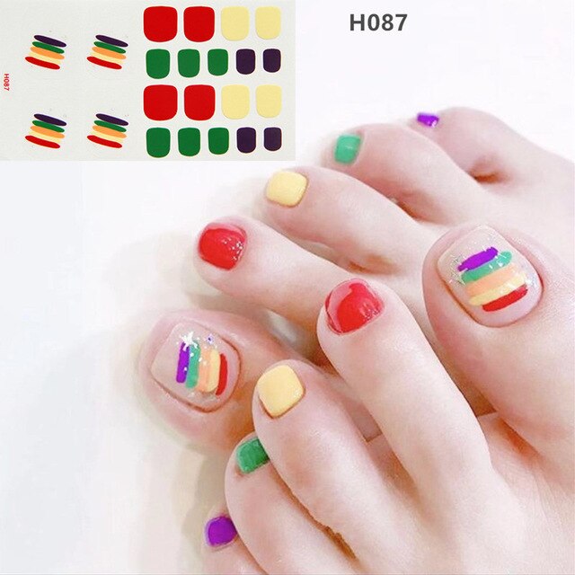 Lamemoria 1pc Toe Nail Sticker H Series Glitter Summer Style Flower Tips Manicure Full Toenail Art Supplies Foot Decal for Women