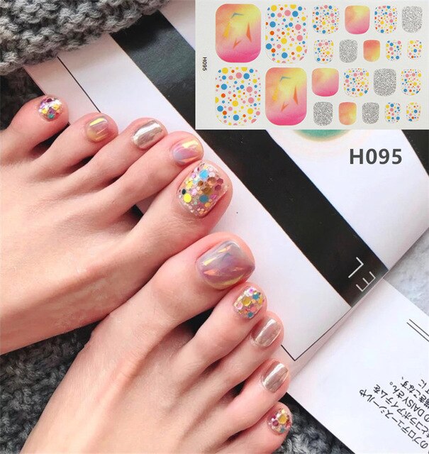 Lamemoria 1pc Toe Nail Sticker H Series Glitter Summer Style Flower Tips Manicure Full Toenail Art Supplies Foot Decal for Women