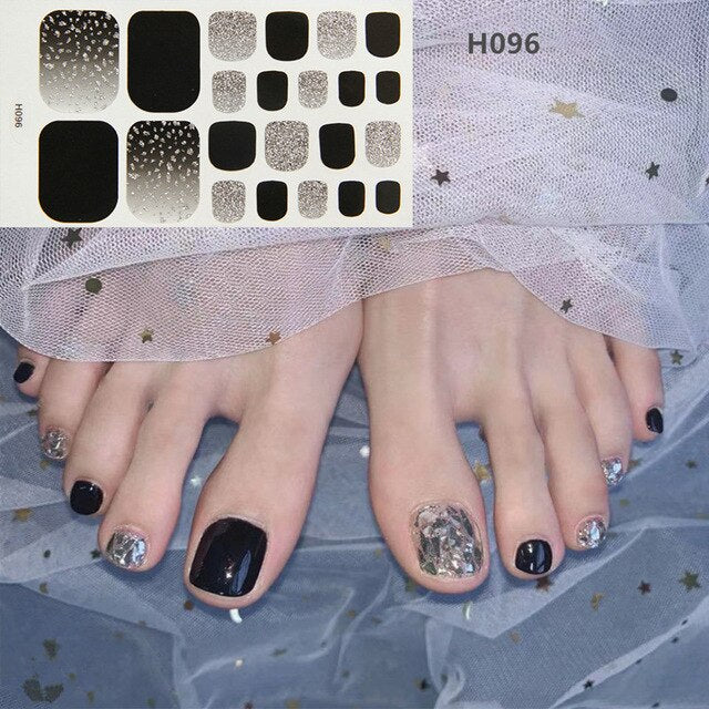 Lamemoria 1pc Toe Nail Sticker H Series Glitter Summer Style Flower Tips Manicure Full Toenail Art Supplies Foot Decal for Women