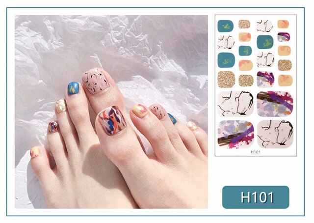 Lamemoria 1pc Toe Nail Sticker H Series Glitter Summer Style Flower Tips Manicure Full Toenail Art Supplies Foot Decal for Women
