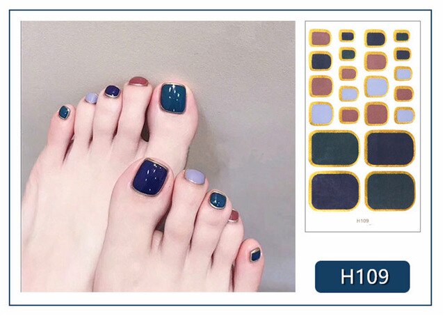 Lamemoria 1pc Toe Nail Sticker H Series Glitter Summer Style Flower Tips Manicure Full Toenail Art Supplies Foot Decal for Women