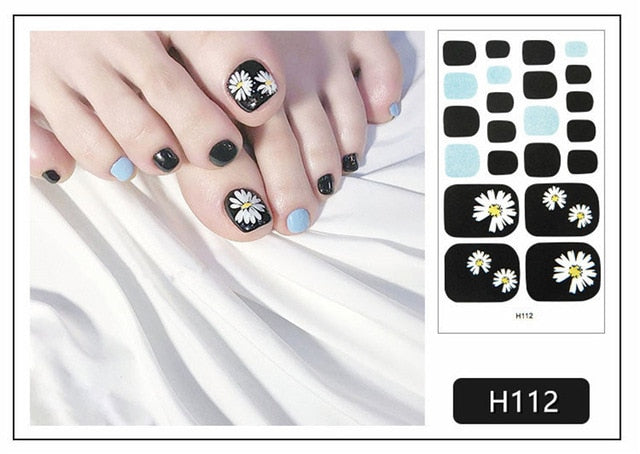 Lamemoria 1pc Toe Nail Sticker H Series Glitter Summer Style Flower Tips Manicure Full Toenail Art Supplies Foot Decal for Women