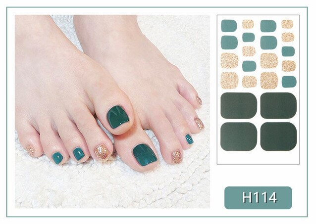 Lamemoria 1pc Toe Nail Sticker H Series Glitter Summer Style Flower Tips Manicure Full Toenail Art Supplies Foot Decal for Women