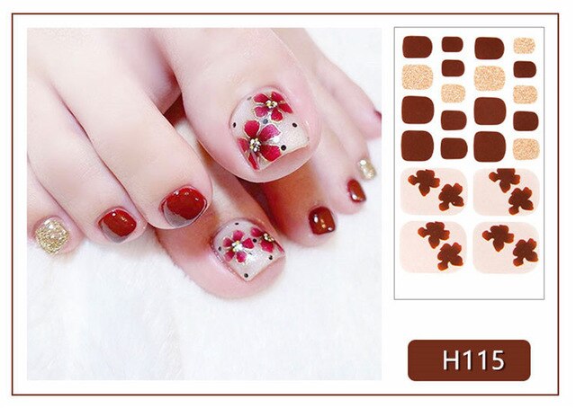 Lamemoria 1pc Toe Nail Sticker H Series Glitter Summer Style Flower Tips Manicure Full Toenail Art Supplies Foot Decal for Women