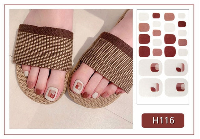 Lamemoria 1pc Toe Nail Sticker H Series Glitter Summer Style Flower Tips Manicure Full Toenail Art Supplies Foot Decal for Women