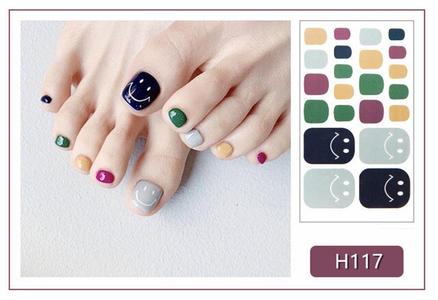 Lamemoria 1pc Toe Nail Sticker H Series Glitter Summer Style Flower Tips Manicure Full Toenail Art Supplies Foot Decal for Women
