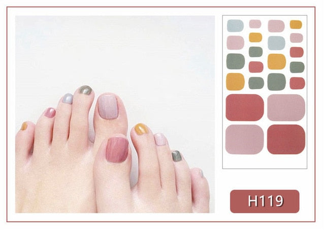Lamemoria 1pc Toe Nail Sticker H Series Glitter Summer Style Flower Tips Manicure Full Toenail Art Supplies Foot Decal for Women