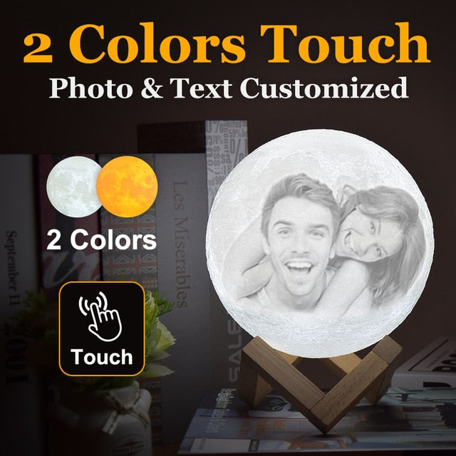 Customized Photo Moon Lamp Personalized Kids Wife's Gifts Night Light USB Charging Tap Control 2/3 Colors Lunar Light