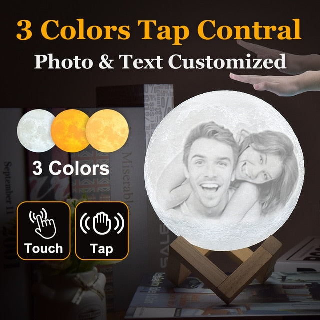 Customized Photo Moon Lamp Personalized Kids Wife's Gifts Night Light USB Charging Tap Control 2/3 Colors Lunar Light