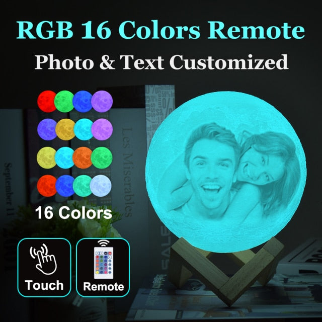 Customized Photo Moon Lamp Personalized Kids Wife's Gifts Night Light USB Charging Tap Control 2/3 Colors Lunar Light