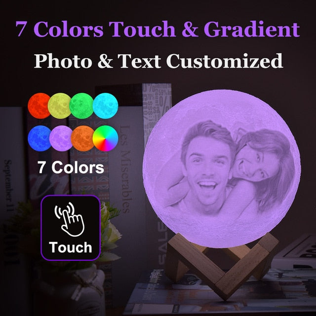 Customized Photo Moon Lamp Personalized Kids Wife's Gifts Night Light USB Charging Tap Control 2/3 Colors Lunar Light