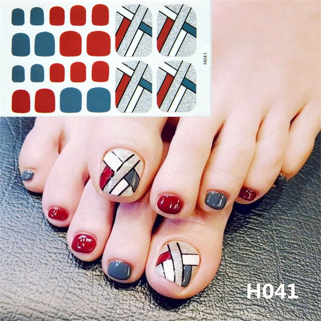 1Sheet Adhesive Toe Nail Sticker Glitter Summer Style Tips Full Cover Toe Nail Art Supplies Foot Decal for Women Girls Drop Ship