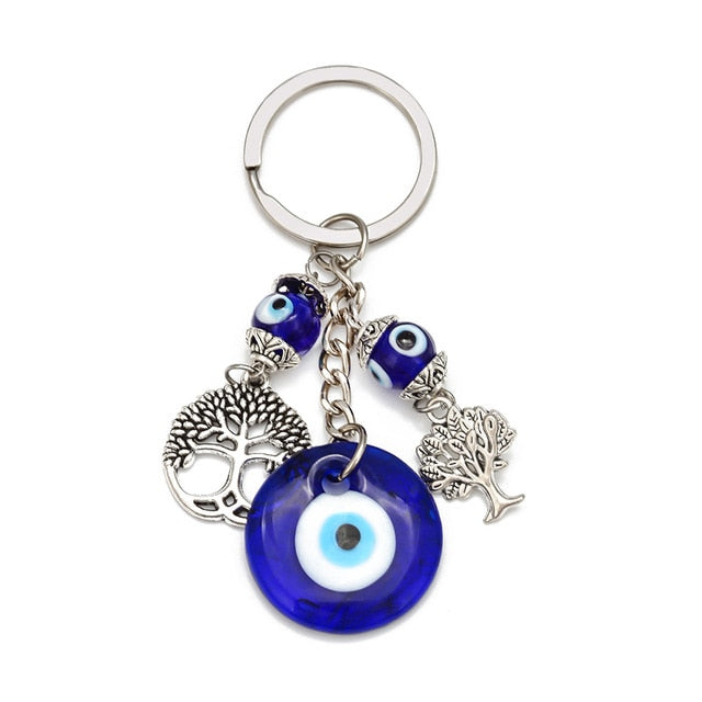 LUCKY EYE Tree Fatima Hamsa Hand Evil Eye Pendant Keychain Silver Color Ring Key Chain Car Keyring for Women Men Jewelry BE29