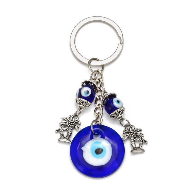LUCKY EYE Tree Fatima Hamsa Hand Evil Eye Pendant Keychain Silver Color Ring Key Chain Car Keyring for Women Men Jewelry BE29