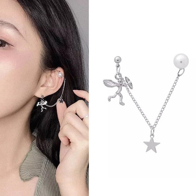 New Fashion Punk Butterfly Clip Earring for Teens Women Men Ear Cuffs Zinc Alloy Cool Jewelry Vintage Retro Chain Earings Metal
