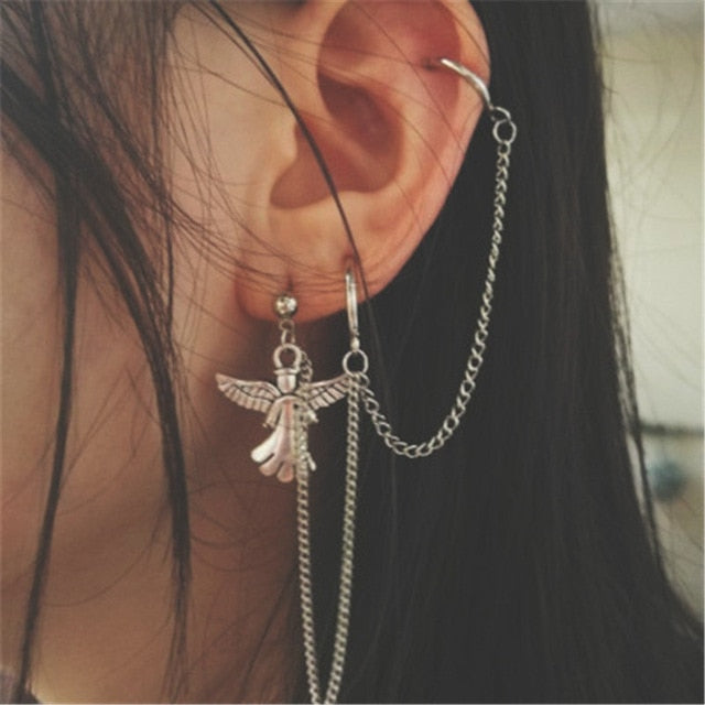 New Fashion Punk Butterfly Clip Earring for Teens Women Men Ear Cuffs Zinc Alloy Cool Jewelry Vintage Retro Chain Earings Metal