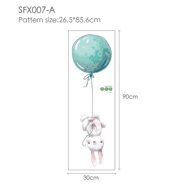 Colorful Balloon Rabbits Bedroom Wall Stickers For Kids Room Decoration Grey Bunny Wall Stickers for children Nursery Wall Decal