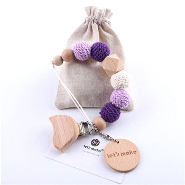 1PC Baby Pacifier Chain Elephant Wooden Clip Geometric Crochet Beads Bag Wood Teether Tiny Rod Dummy Clips Baby Pacifier Holder