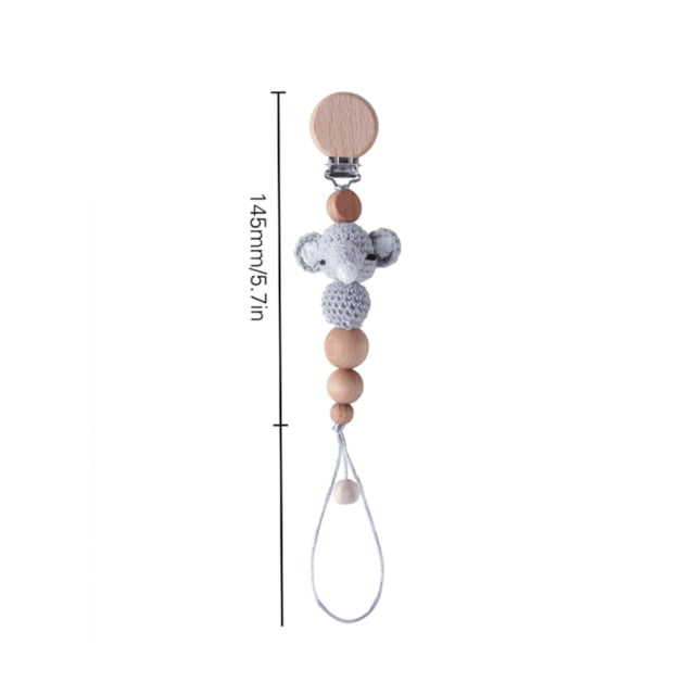 1PC Baby Pacifier Chain Elephant Wooden Clip Geometric Crochet Beads Bag Wood Teether Tiny Rod Dummy Clips Baby Pacifier Holder