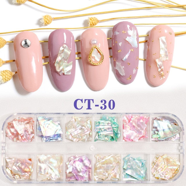 12 Grids/Set Mixed size Nail Glitter Flakes 3D Sequins Paillette Powder Charm Nail Art Decoration Manicure tools CT01-20