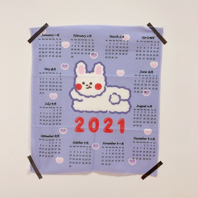 W&G Kawaii Tapestry Wall Hanging Korean Background Cloth Ins Cute Wall Decor 2021 Calendar Tapestry Wall Tumblr Send Stickers