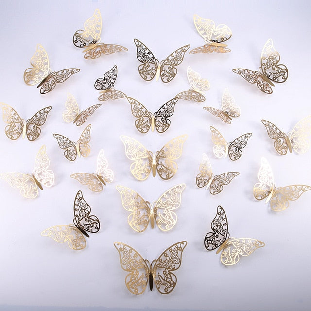 12 Pcs/Set 3D Wall Stickers Hollow Butterfly for Kids Rooms Home Wall Decor DIY Mariposas Fridge stickers Room Decoration