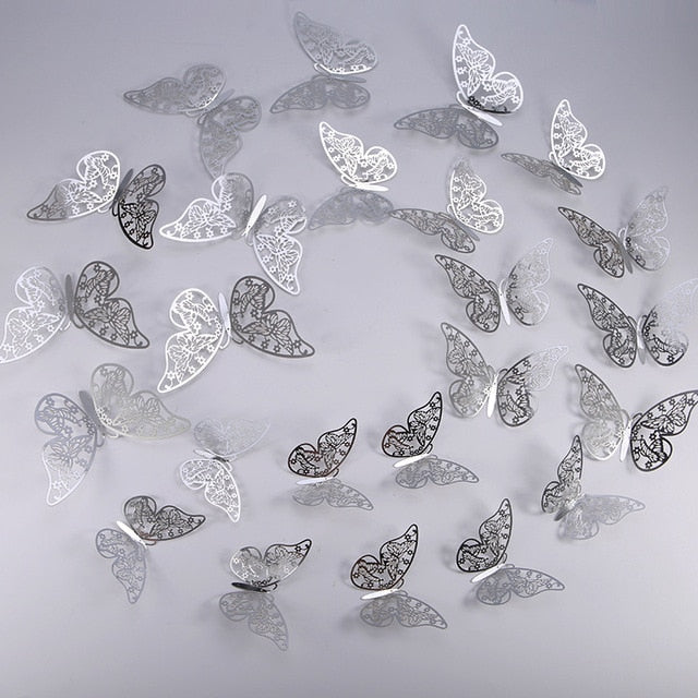 12 Pcs/Set 3D Wall Stickers Hollow Butterfly for Kids Rooms Home Wall Decor DIY Mariposas Fridge stickers Room Decoration