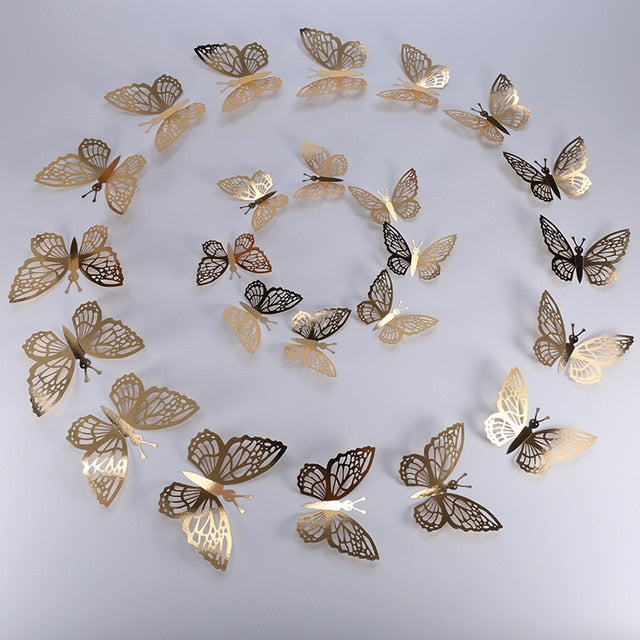 12 Pcs/Set 3D Wall Stickers Hollow Butterfly for Kids Rooms Home Wall Decor DIY Mariposas Fridge stickers Room Decoration