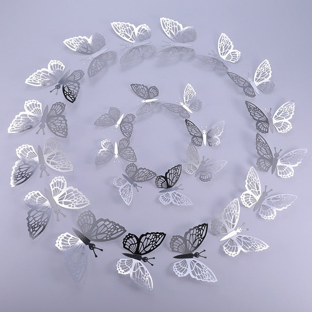 12 Pcs/Set 3D Wall Stickers Hollow Butterfly for Kids Rooms Home Wall Decor DIY Mariposas Fridge stickers Room Decoration