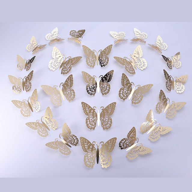 12 Pcs/Set 3D Wall Stickers Hollow Butterfly for Kids Rooms Home Wall Decor DIY Mariposas Fridge stickers Room Decoration