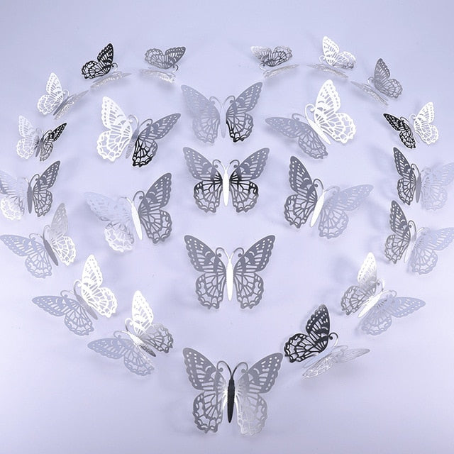12 Pcs/Set 3D Wall Stickers Hollow Butterfly for Kids Rooms Home Wall Decor DIY Mariposas Fridge stickers Room Decoration