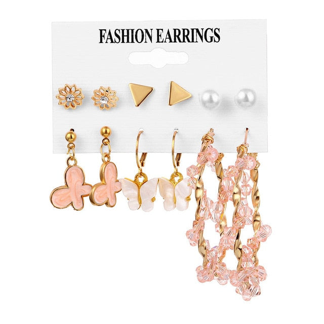 Fashion Women's Earrings Set Pearl Crystal Stud Earrings For Women 2020 Boho Geometric Round Flower Tassel Earrings Punk Jewelry