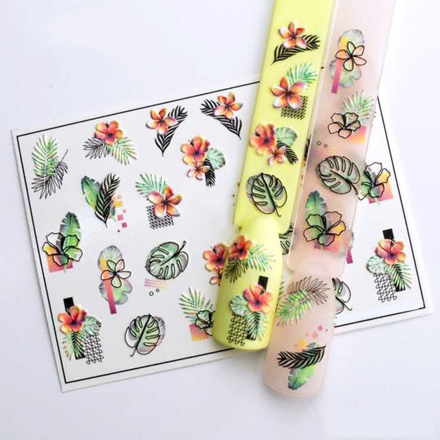 1pc 3D Acrylic Engraved Nail Sticker Embossed White&Pink Color Flower Water Decals Empaistic Nail Water Slide Decals Z0342