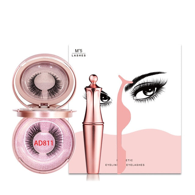 Magnetic Natural False Eyelashes With 5 Magnet & Eyeliner & Tweezers & Cute Gift Box Ships From USA Warehouse For Dropshipping