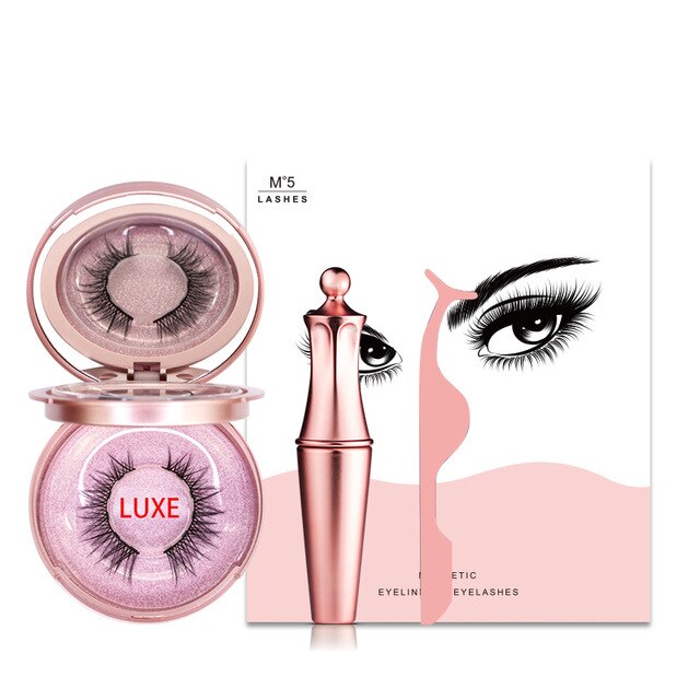 Magnetic Natural False Eyelashes With 5 Magnet & Eyeliner & Tweezers & Cute Gift Box Ships From USA Warehouse For Dropshipping