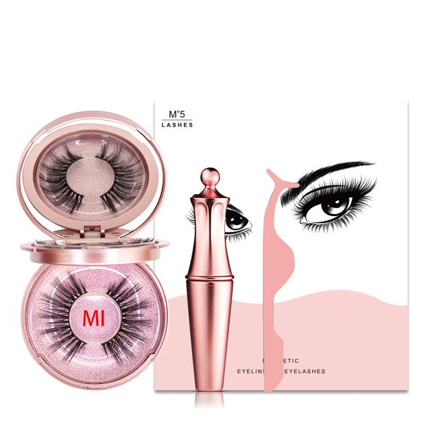 Magnetic Natural False Eyelashes With 5 Magnet & Eyeliner & Tweezers & Cute Gift Box Ships From USA Warehouse For Dropshipping
