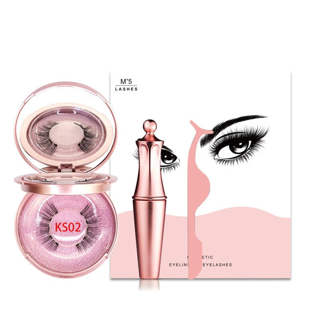 Magnetic Natural False Eyelashes With 5 Magnet & Eyeliner & Tweezers & Cute Gift Box Ships From USA Warehouse For Dropshipping