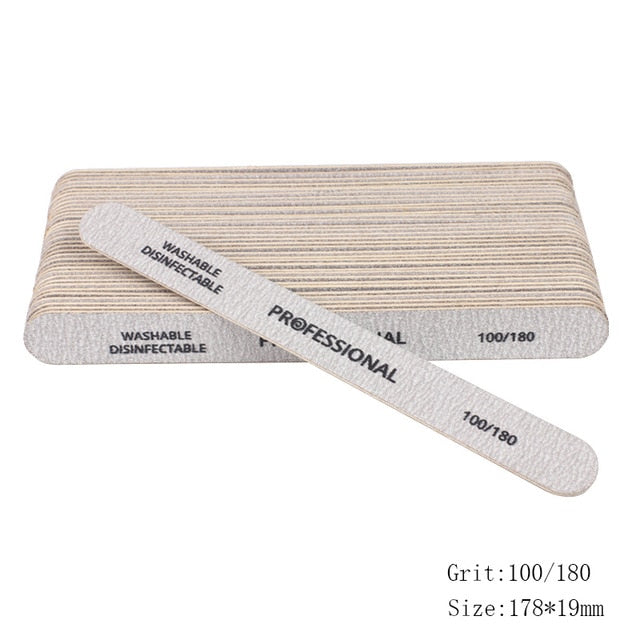 50pcs Thick Sandpaper Nail Files For Manicure 100/180/240 Curved Buffer Block Sanding UV Gel Polishing File Acrylic Nail Supply