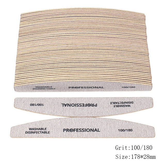 50pcs Thick Sandpaper Nail Files For Manicure 100/180/240 Curved Buffer Block Sanding UV Gel Polishing File Acrylic Nail Supply