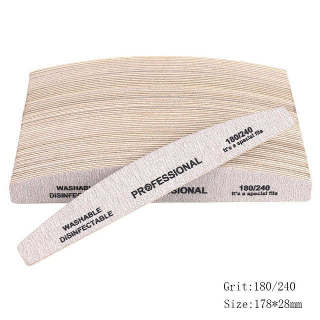 50pcs Thick Sandpaper Nail Files For Manicure 100/180/240 Curved Buffer Block Sanding UV Gel Polishing File Acrylic Nail Supply
