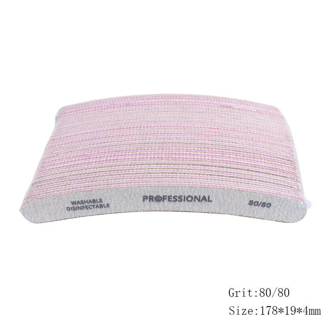 50pcs Thick Sandpaper Nail Files For Manicure 100/180/240 Curved Buffer Block Sanding UV Gel Polishing File Acrylic Nail Supply