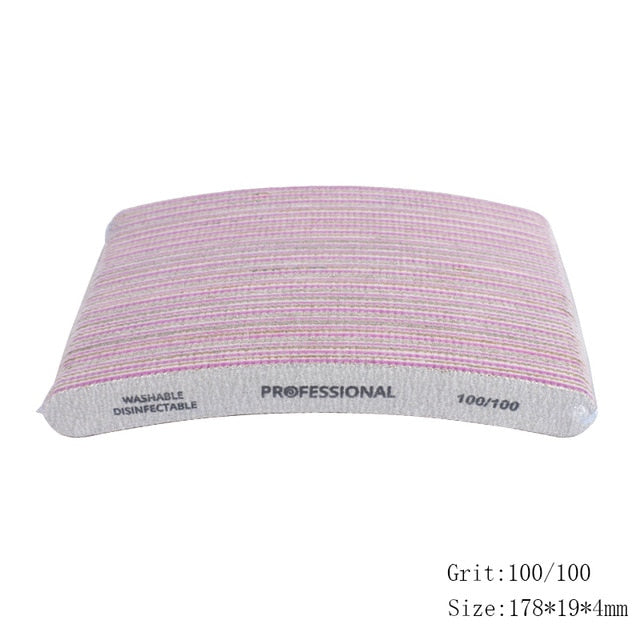 50pcs Thick Sandpaper Nail Files For Manicure 100/180/240 Curved Buffer Block Sanding UV Gel Polishing File Acrylic Nail Supply