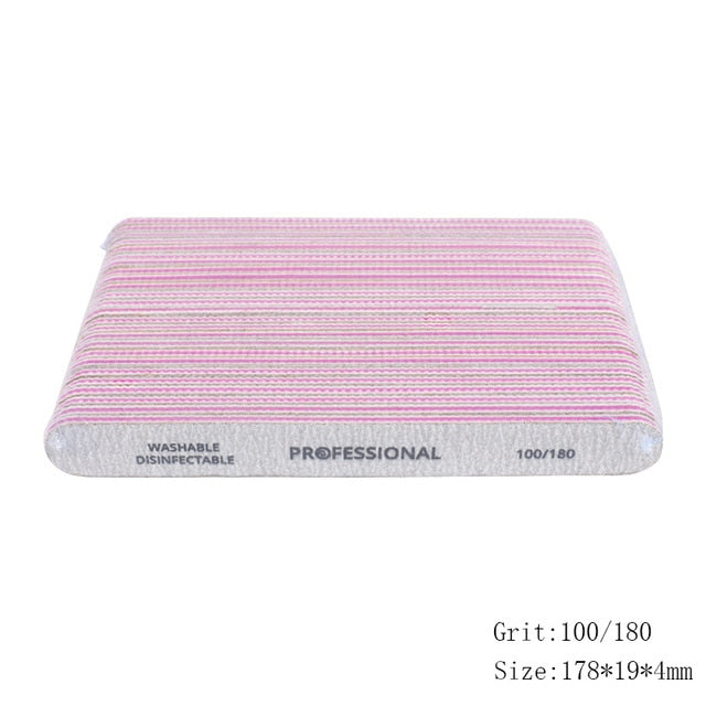 50pcs Thick Sandpaper Nail Files For Manicure 100/180/240 Curved Buffer Block Sanding UV Gel Polishing File Acrylic Nail Supply