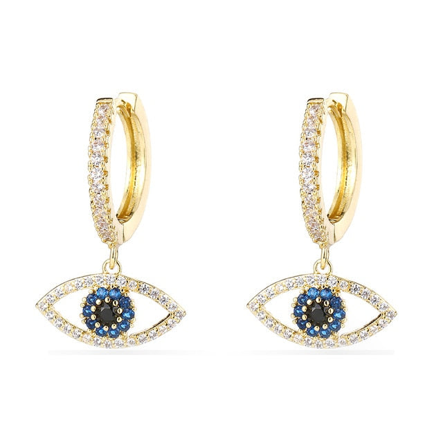 Fashion Cubic Zircon Tiger Eye Pendant Earrings And Necklace Set Blue Cz Eye Choker Necklace For Women Lucky Jewelry 2020