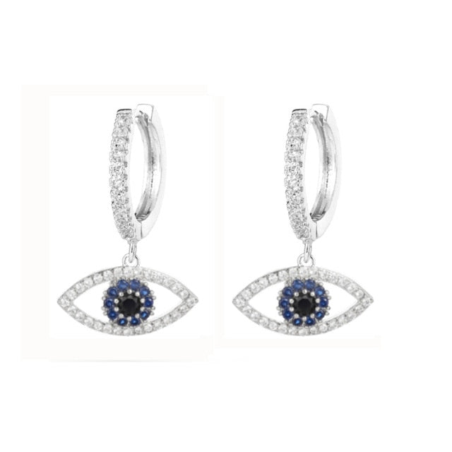 Fashion Cubic Zircon Tiger Eye Pendant Earrings And Necklace Set Blue Cz Eye Choker Necklace For Women Lucky Jewelry 2020
