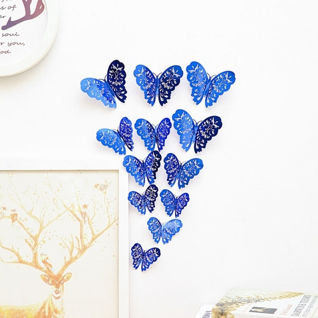 12 Pcs/Set 3D Wall Stickers Hollow Butterfly for Kids Rooms Home Wall Decor DIY Mariposas Fridge stickers Room Decoration