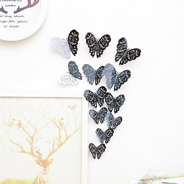 12 Pcs/Set 3D Wall Stickers Hollow Butterfly for Kids Rooms Home Wall Decor DIY Mariposas Fridge stickers Room Decoration