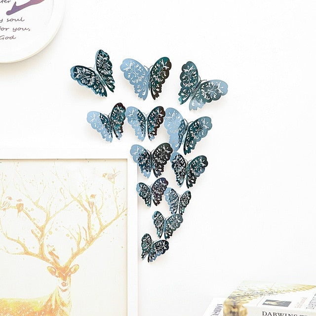 12 Pcs/Set 3D Wall Stickers Hollow Butterfly for Kids Rooms Home Wall Decor DIY Mariposas Fridge stickers Room Decoration