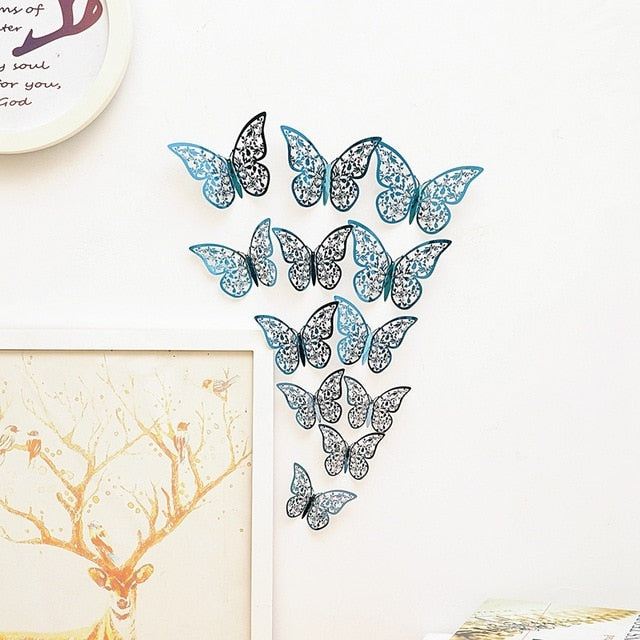12 Pcs/Set 3D Wall Stickers Hollow Butterfly for Kids Rooms Home Wall Decor DIY Mariposas Fridge stickers Room Decoration