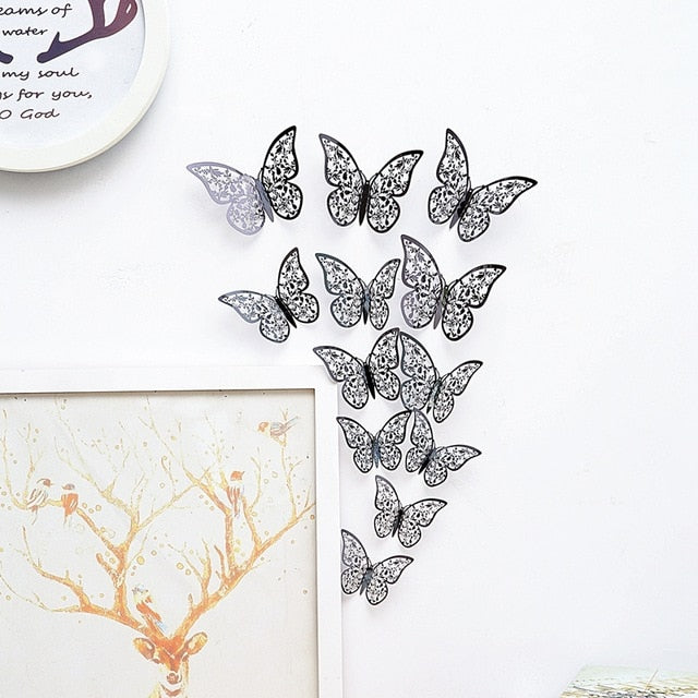 12 Pcs/Set 3D Wall Stickers Hollow Butterfly for Kids Rooms Home Wall Decor DIY Mariposas Fridge stickers Room Decoration